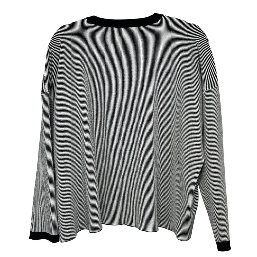 Eileen Fisher Black & White Mens Ringer Crew Neck Oversized Sweater Women Medium - Picture 7 of 10